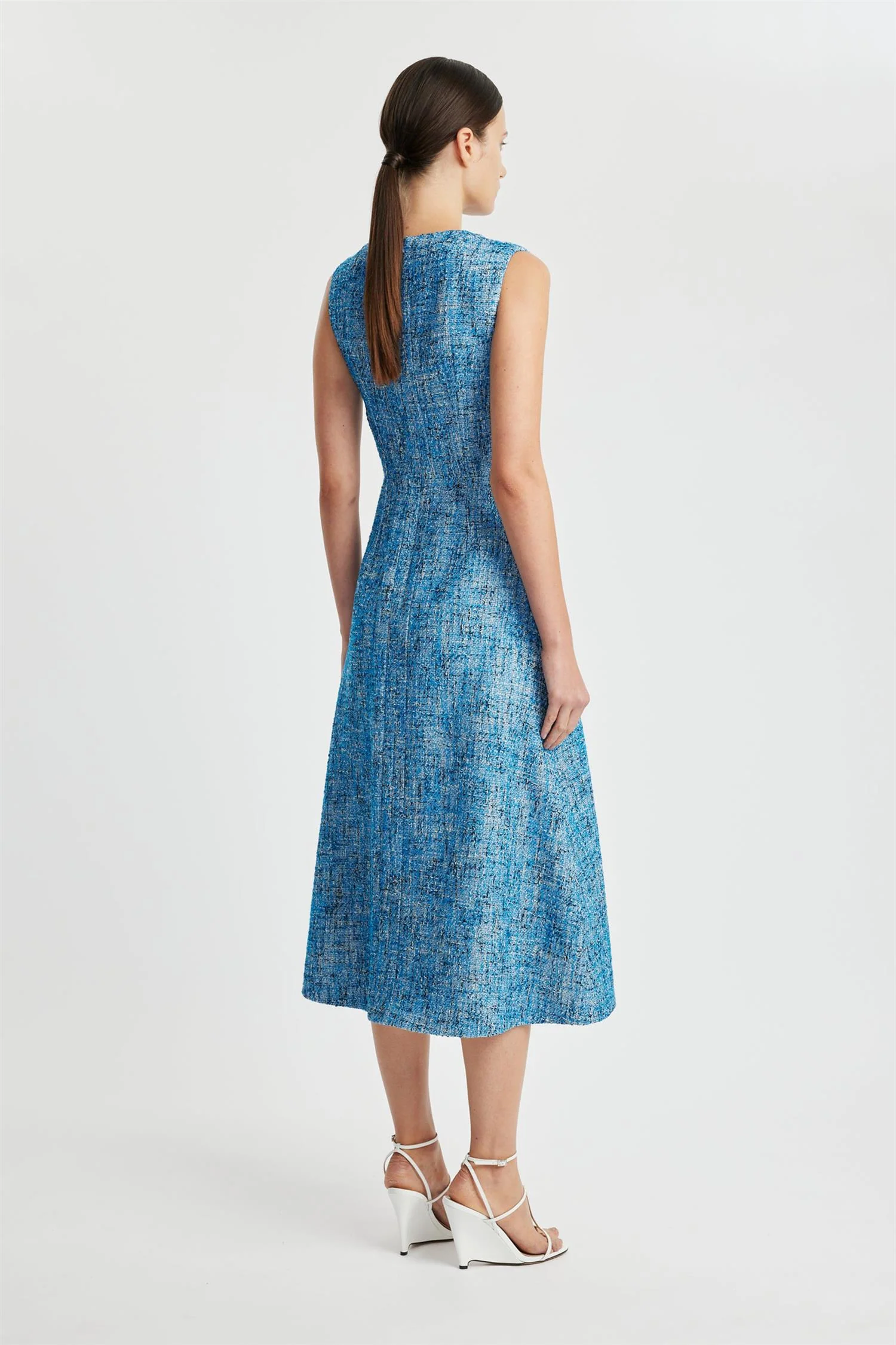 Mio Dress in Blue Cotton Tweed - Image 3
