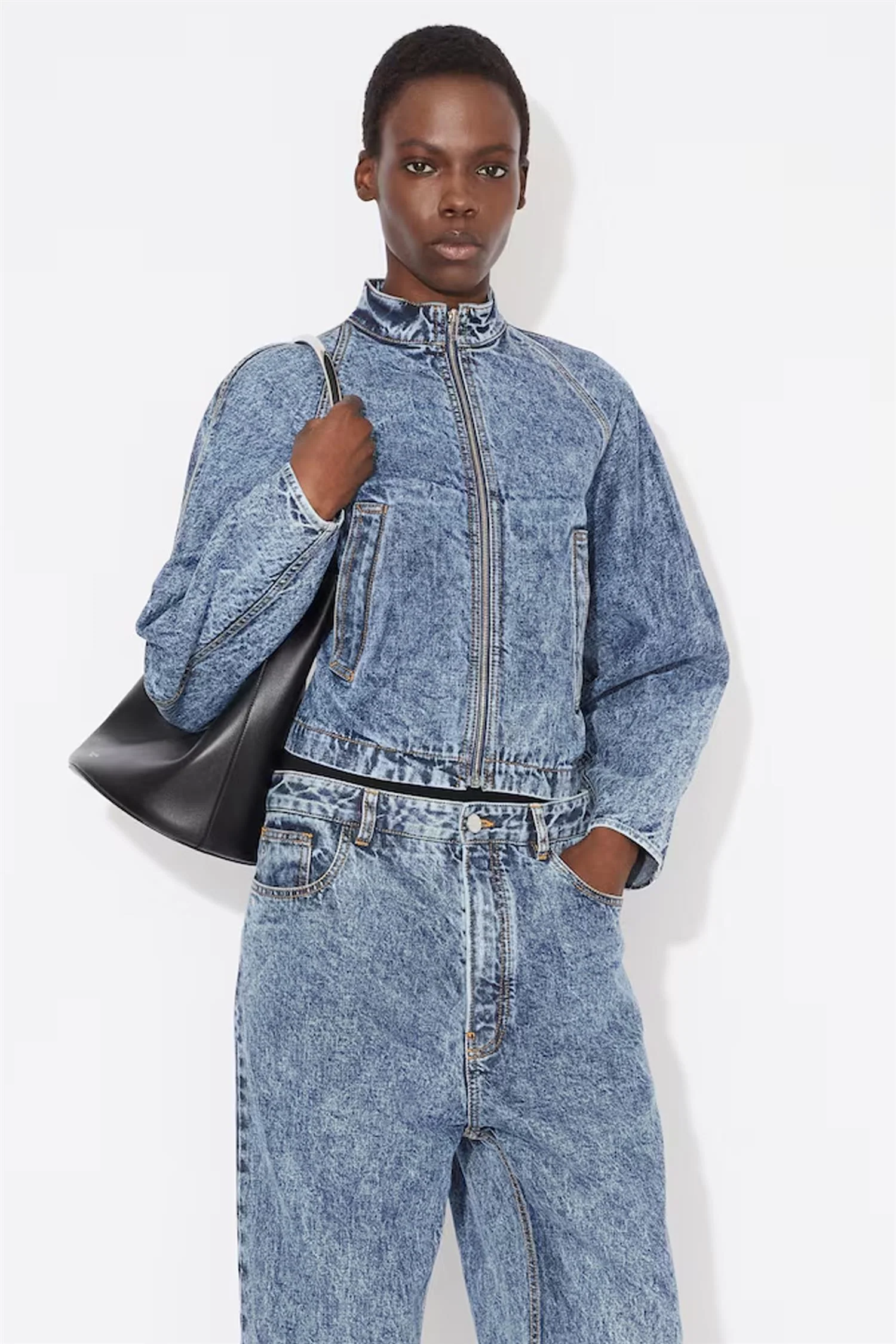 Round Racing Jacket in Snow Denim