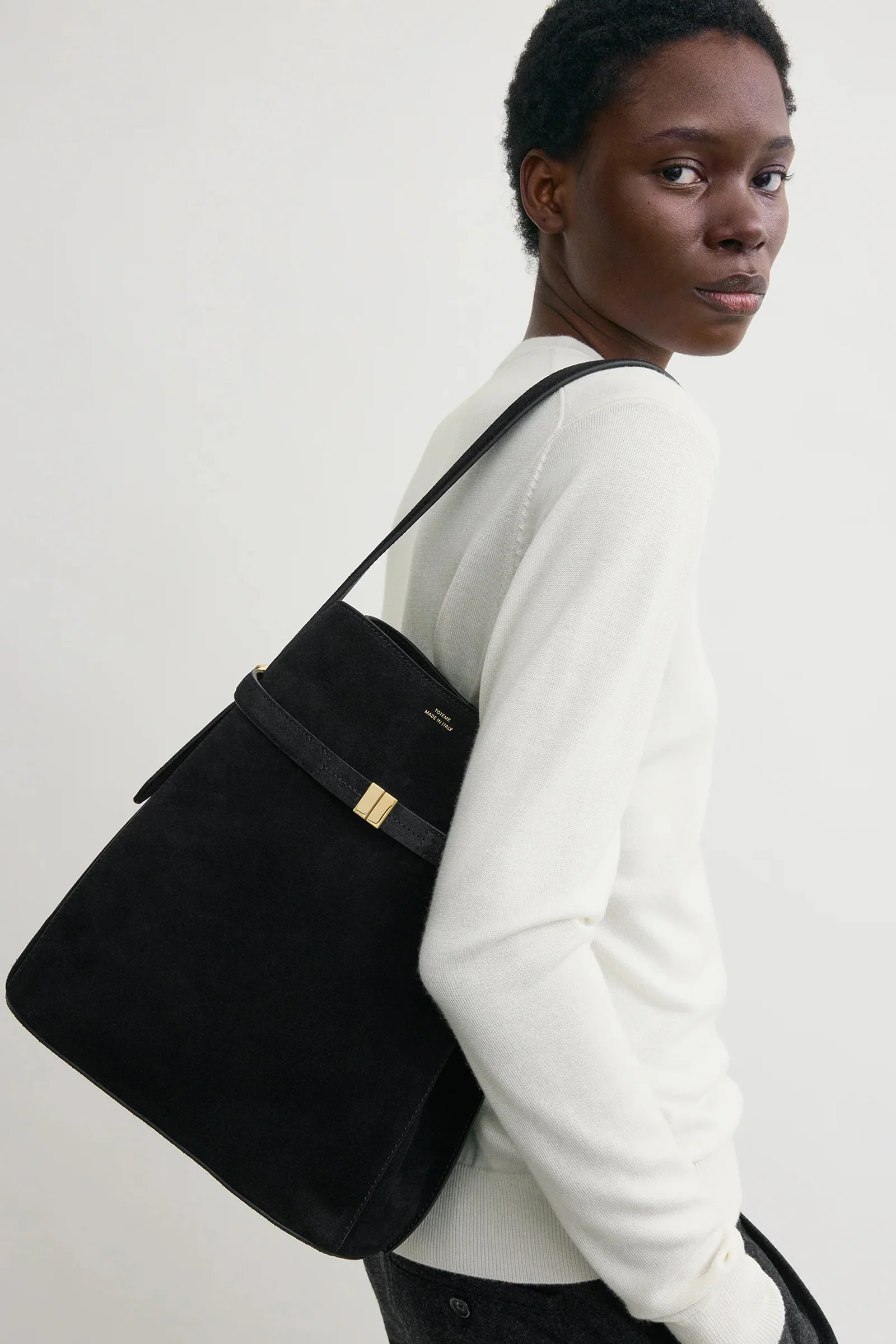 Belted suede bucket bag - Image 2