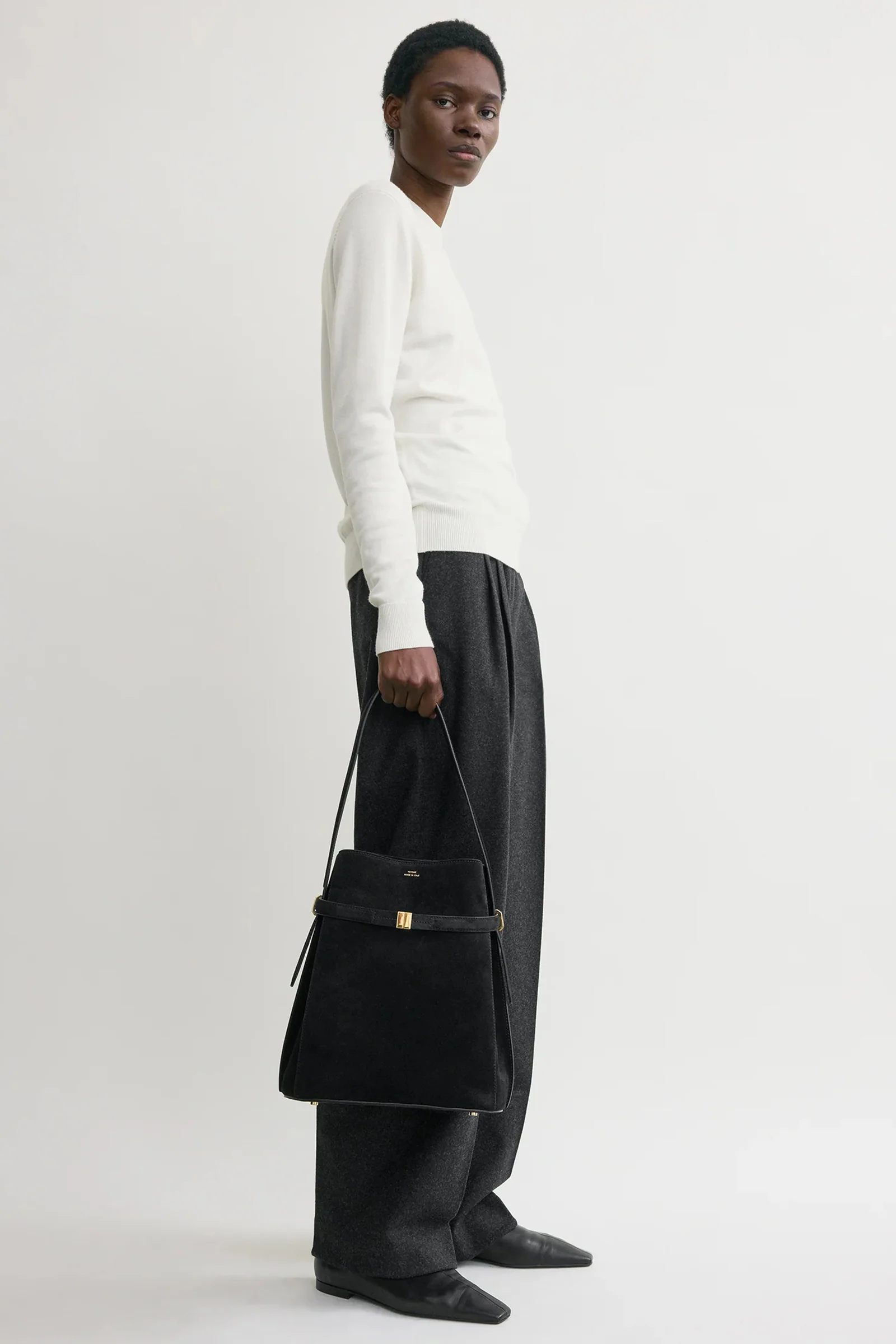 Belted suede bucket bag - Image 3