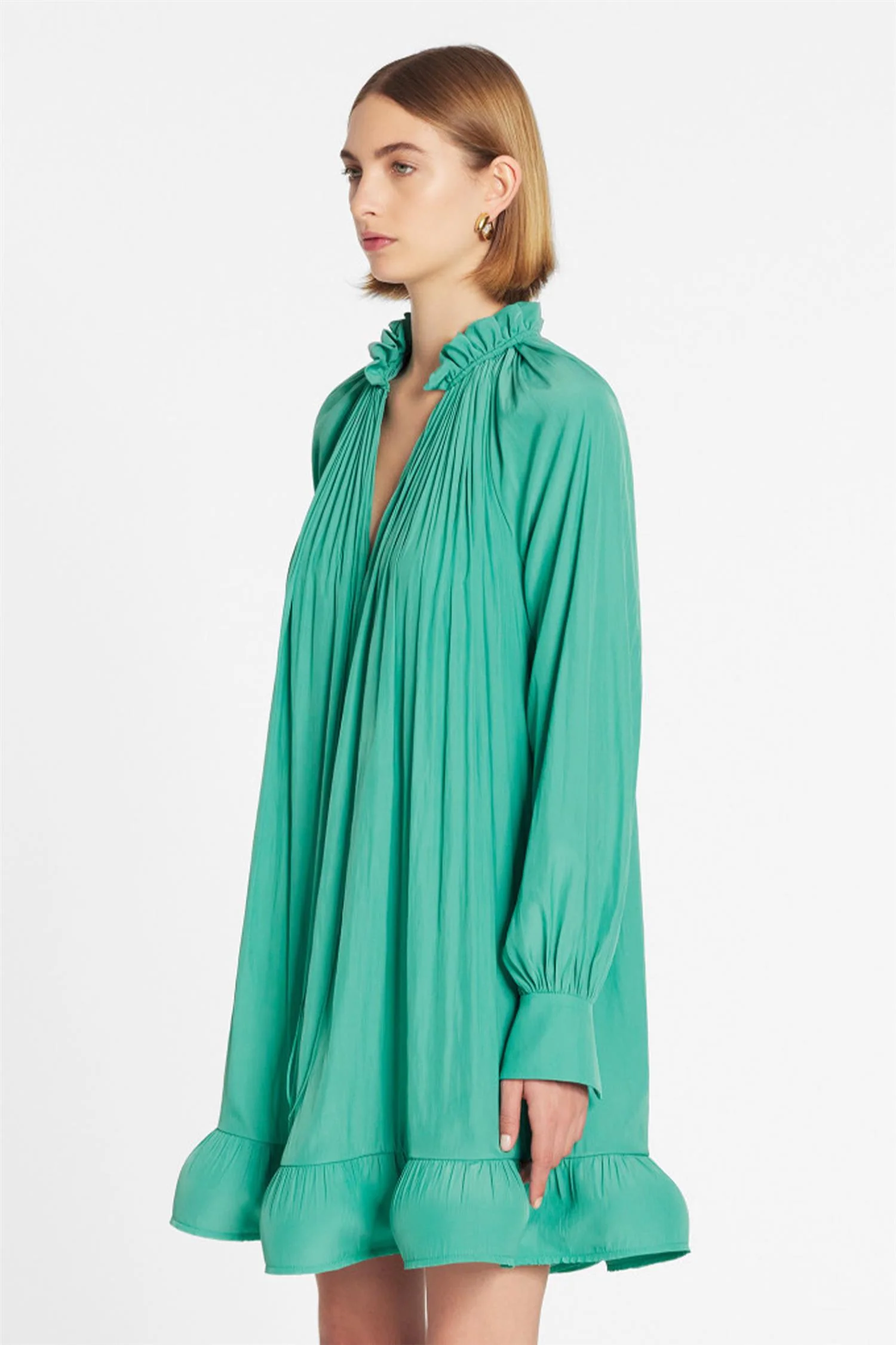 Short Charmeuse Dress With Long Sleeves and Ruffles - Image 2