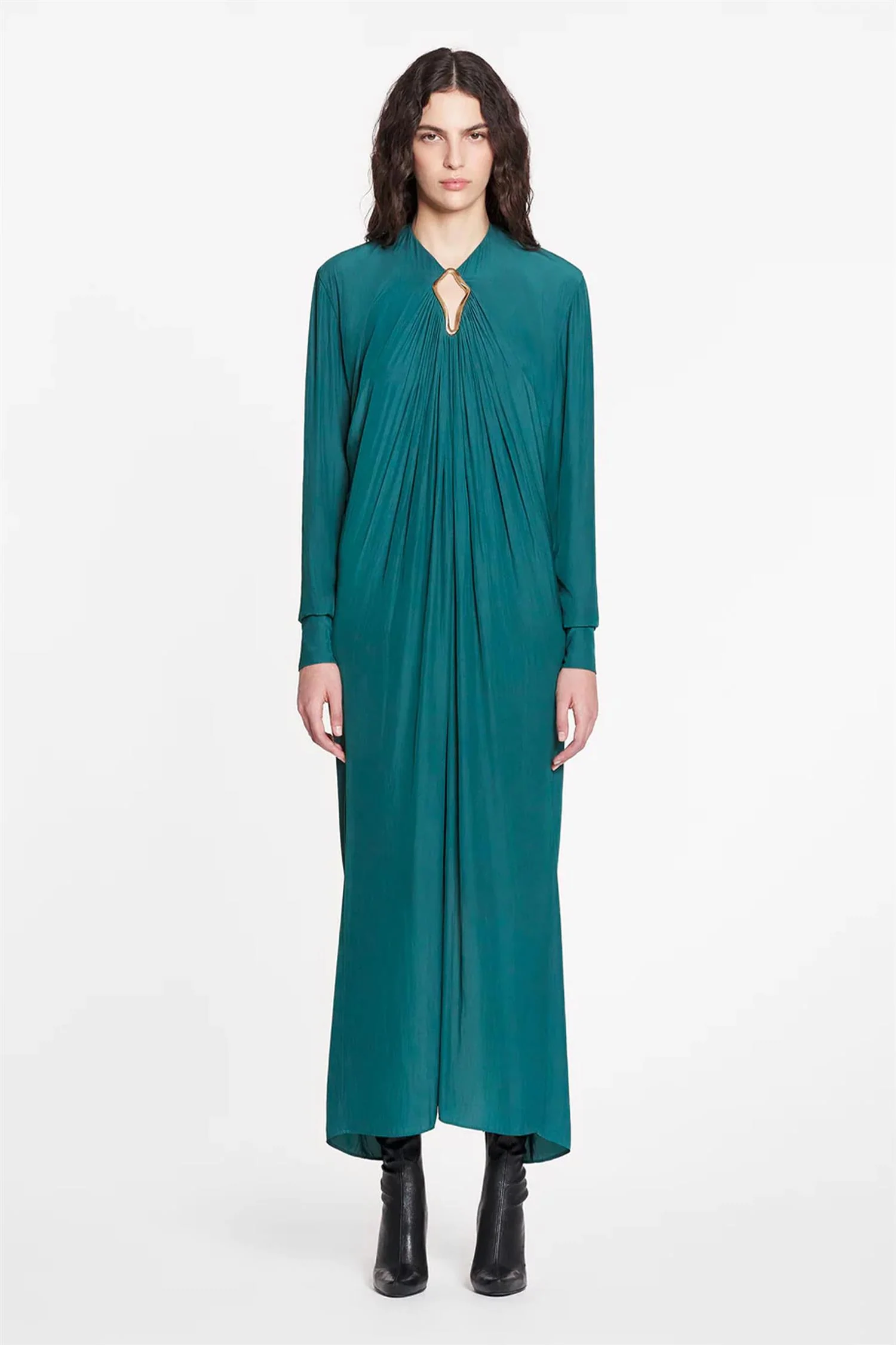 Long Sleeve Draped Long Dress