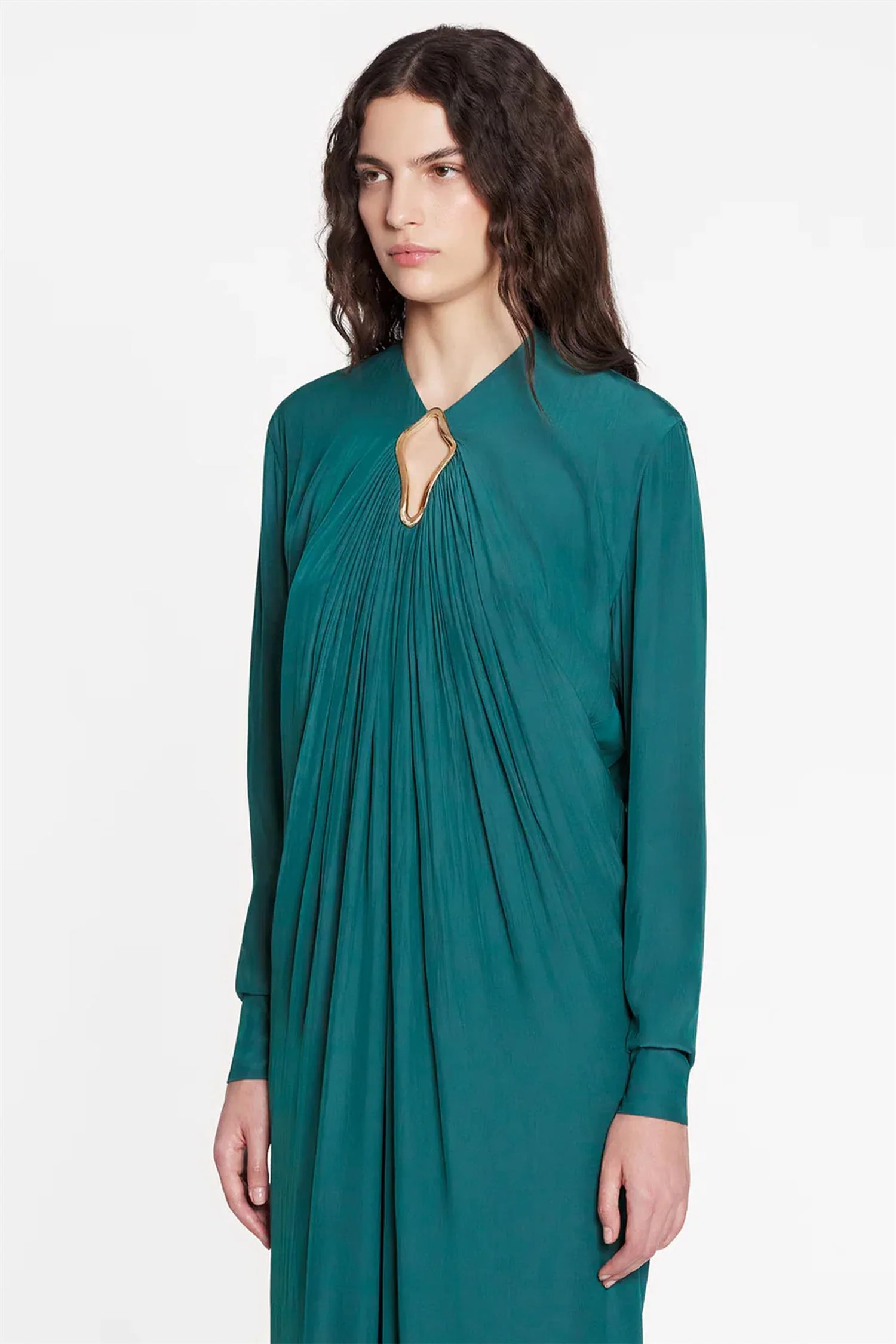 Long Sleeve Draped Long Dress - Image 2