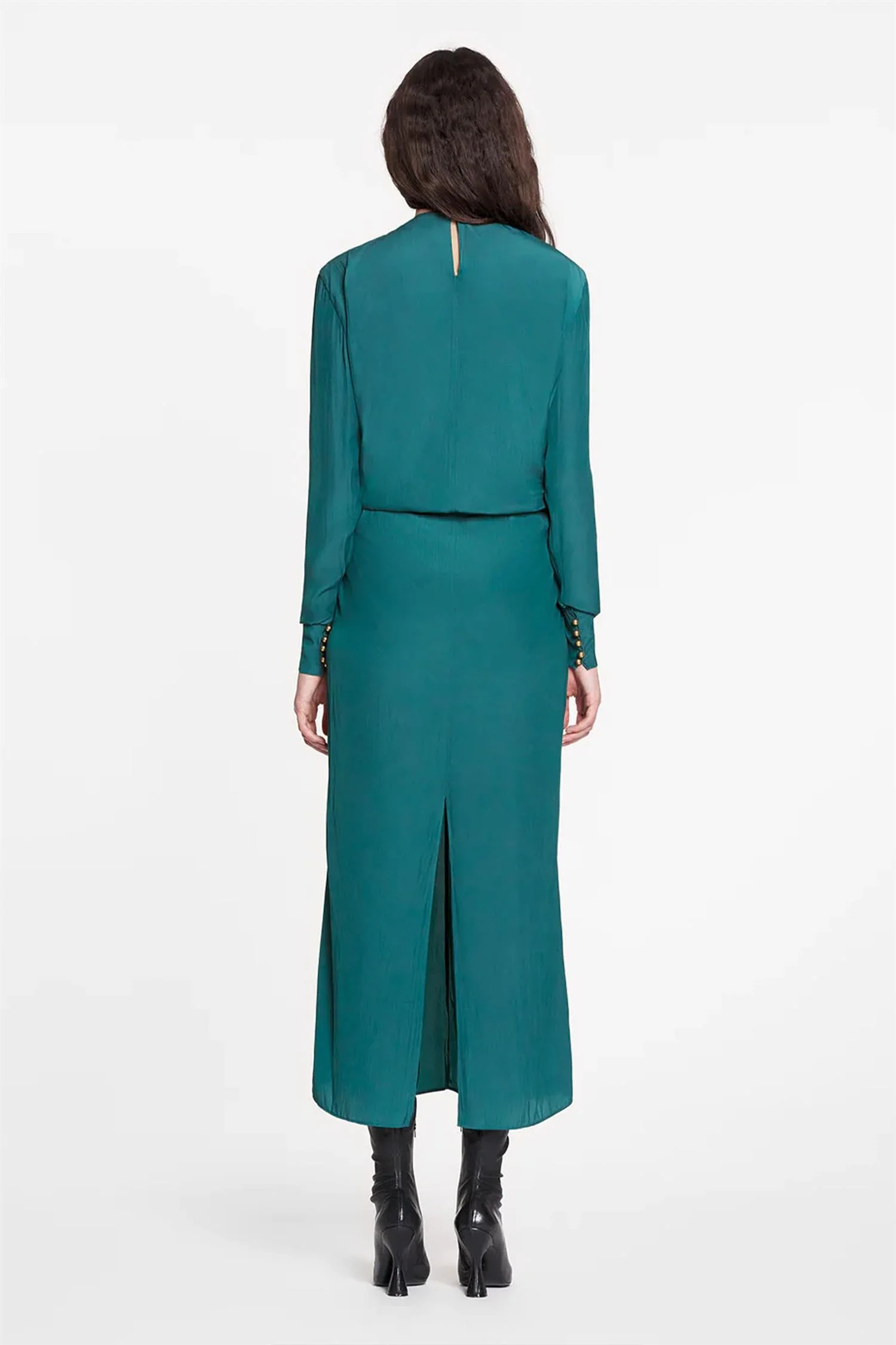 Long Sleeve Draped Long Dress - Image 3